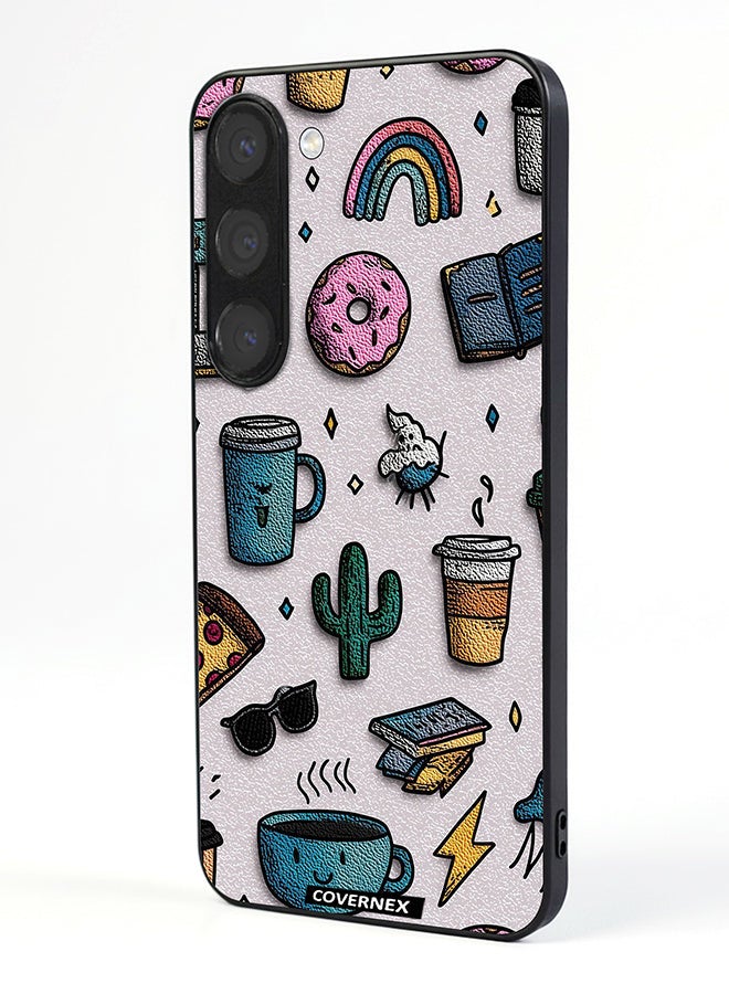 Covernex Samsung Galaxy S23 Plus Protective Case Cover Printed Featuring Coffee and Snacks Doodle Pattern - Image 1
